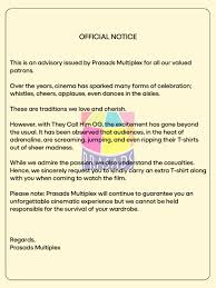 ‘OG’ సినిమా ప్రదర్శనలలో అభిమానుల ఉత్సాహం: ప్రసాద్ మల్టీప్లెక్స్ అదనపు టీ-షర్టు తీసుకురావాలని సూచన